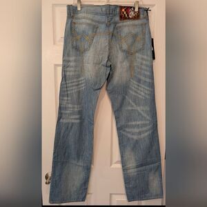 New RARE Y2K Just Cavalli Italy ITTIERE Straight Leg Art Patch Button Fly 34x33